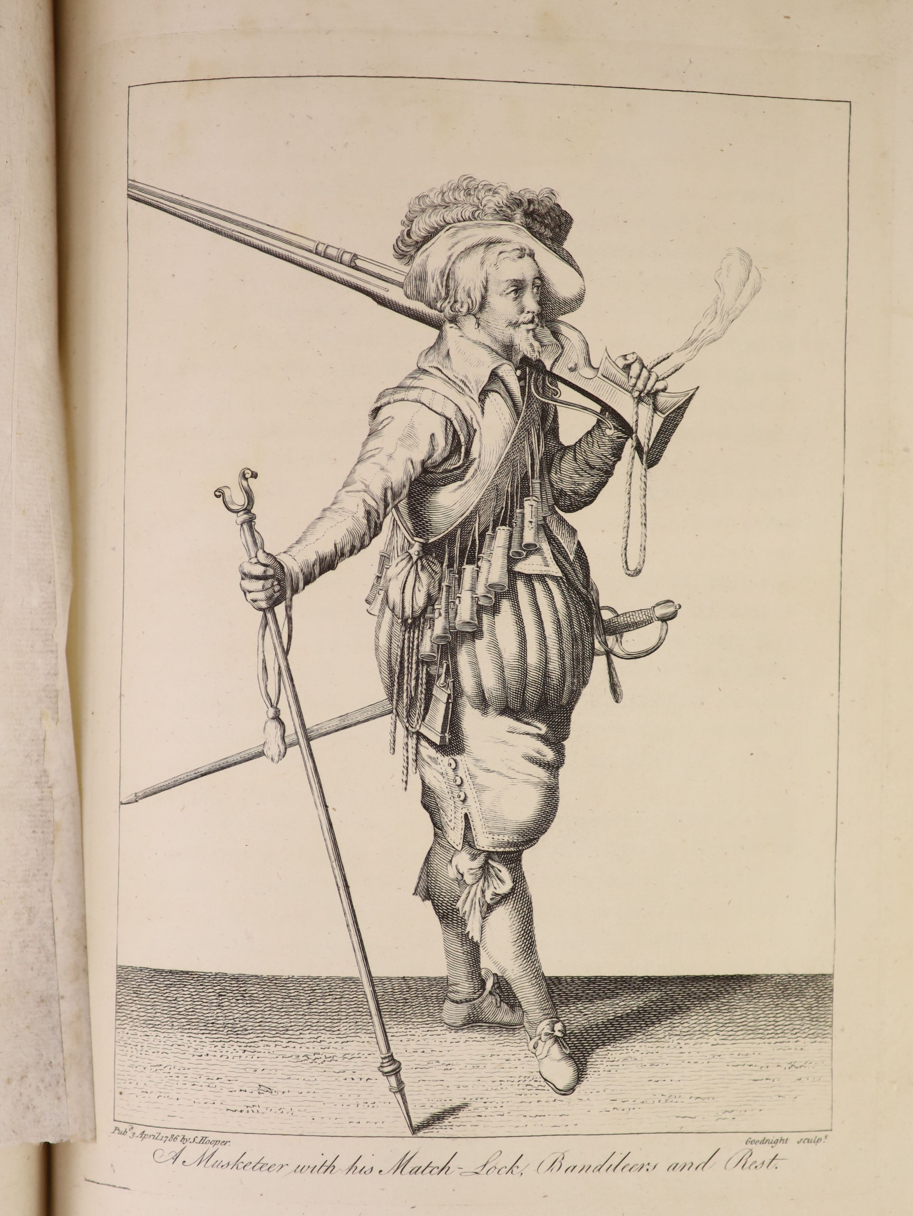 Grosse, Francis - Military Antiquities respecting a History of the English Army ... 2 vols. num. engraved plates: newly rebound green half morocco and cloth, panelled spines